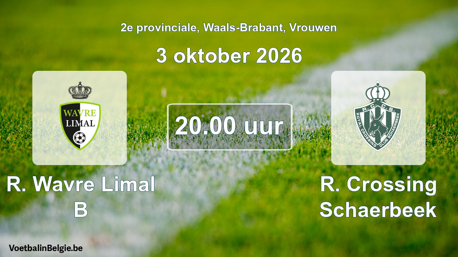 Geplande wedstrijd vrouwenvoetbal: R. Wavre Limal B - R. Crossing Schaerbeek (3 oktober 2026)