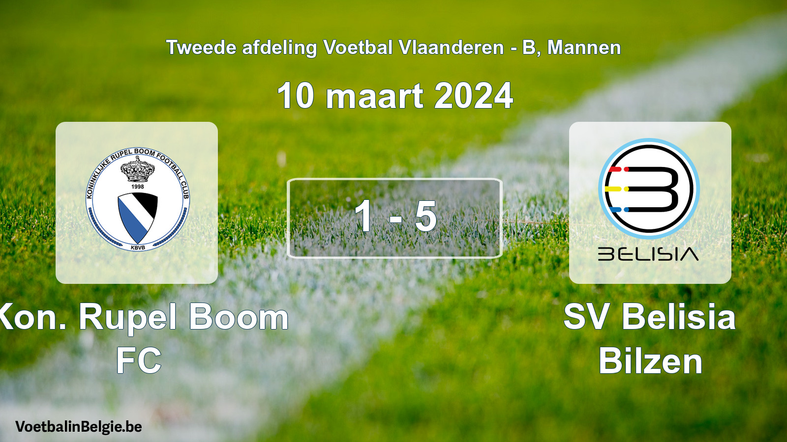 Gespeelde wedstrijd mannenvoetbal: Kon. Rupel Boom FC - SV Belisia Bilzen 1 - 5 (10 maart 2024)
