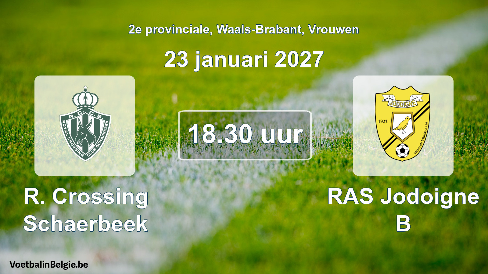 Geplande wedstrijd vrouwenvoetbal: R. Crossing Schaerbeek - RAS Jodoigne B (23 januari 2027)