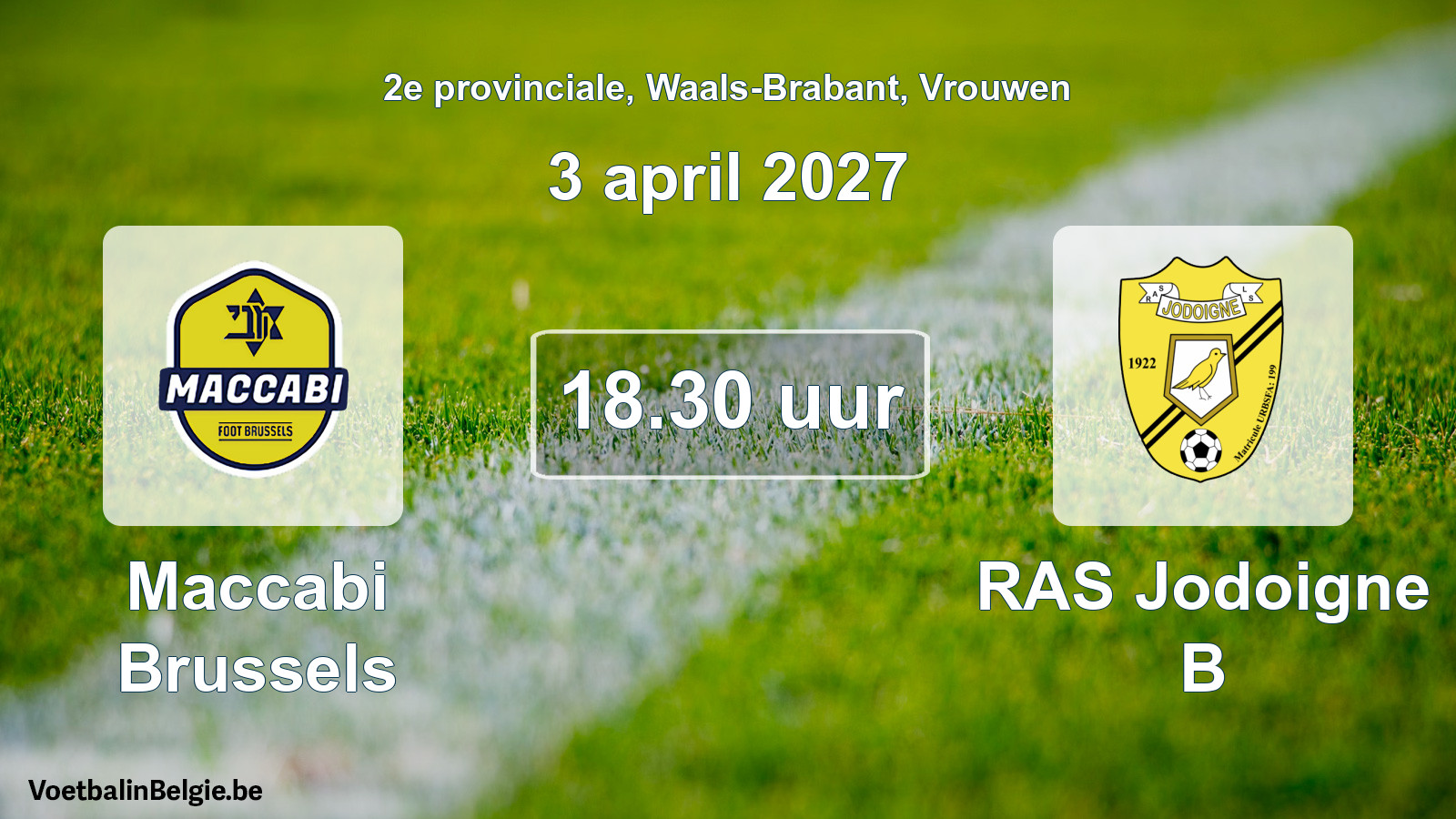 Geplande wedstrijd vrouwenvoetbal: Maccabi Brussels - RAS Jodoigne B (3 april 2027)