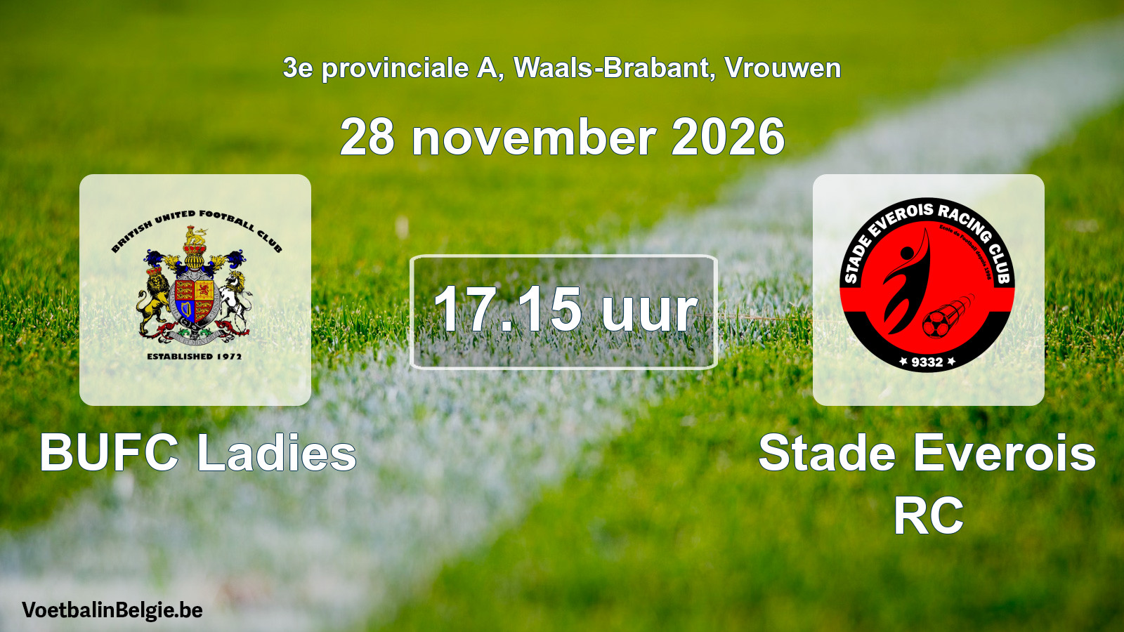 Geplande wedstrijd vrouwenvoetbal: BUFC Ladies - Stade Everois RC (28 november 2026)