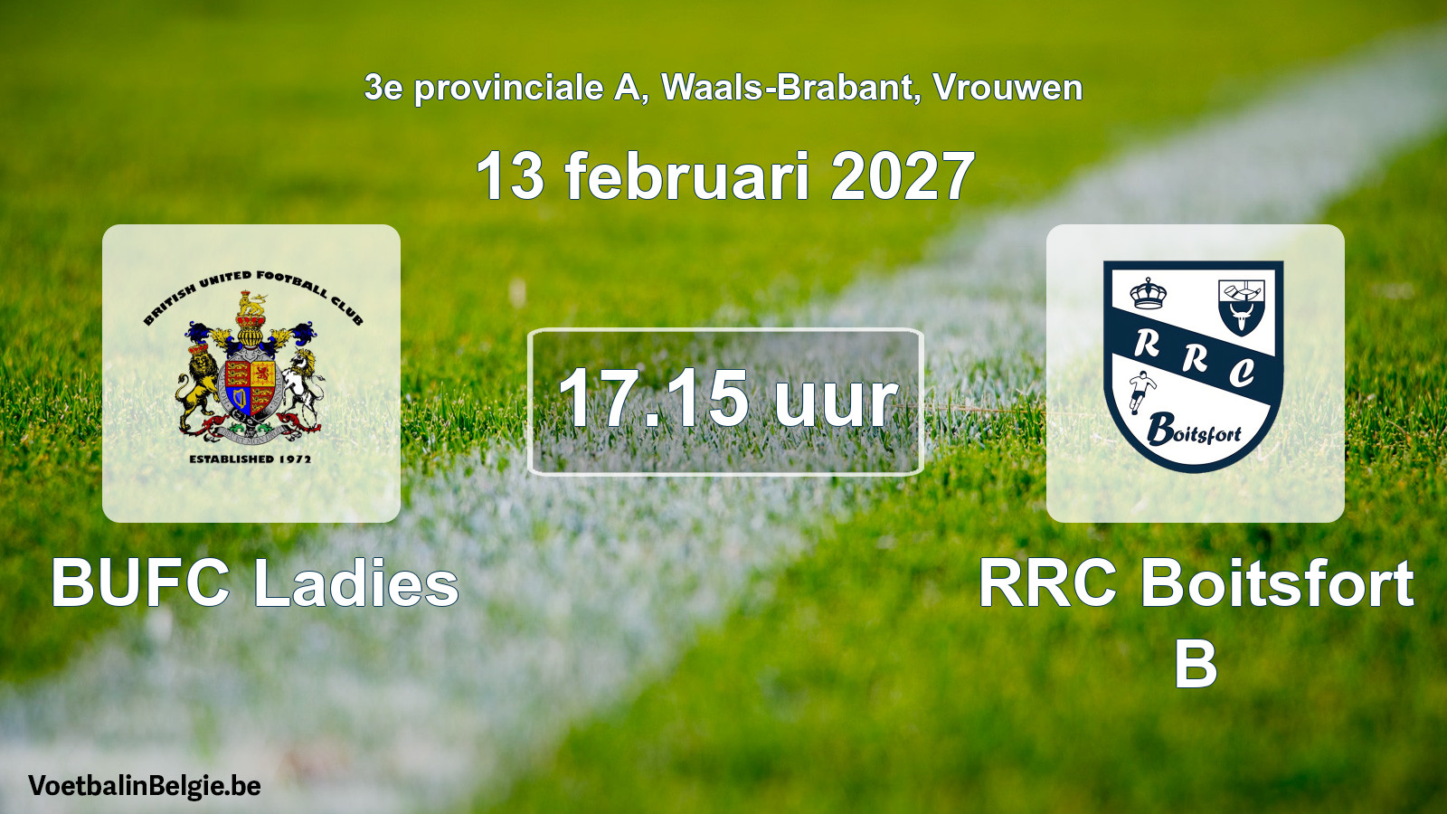 Geplande wedstrijd vrouwenvoetbal: BUFC Ladies - RRC Boitsfort B (13 februari 2027)