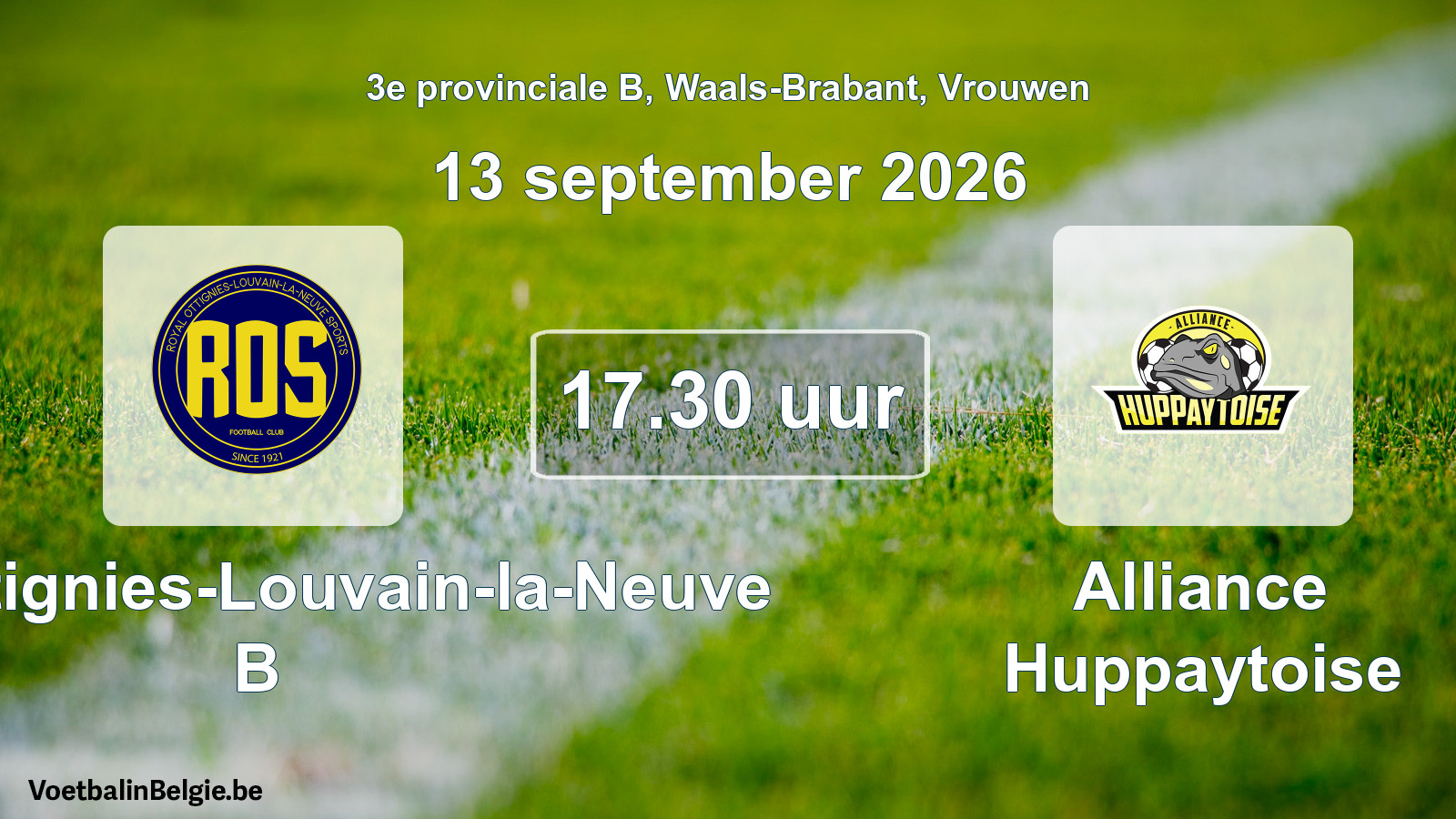 Geplande wedstrijd vrouwenvoetbal: ROS Ottignies-Louvain-la-Neuve B - Alliance Huppaytoise (13 september 2026)