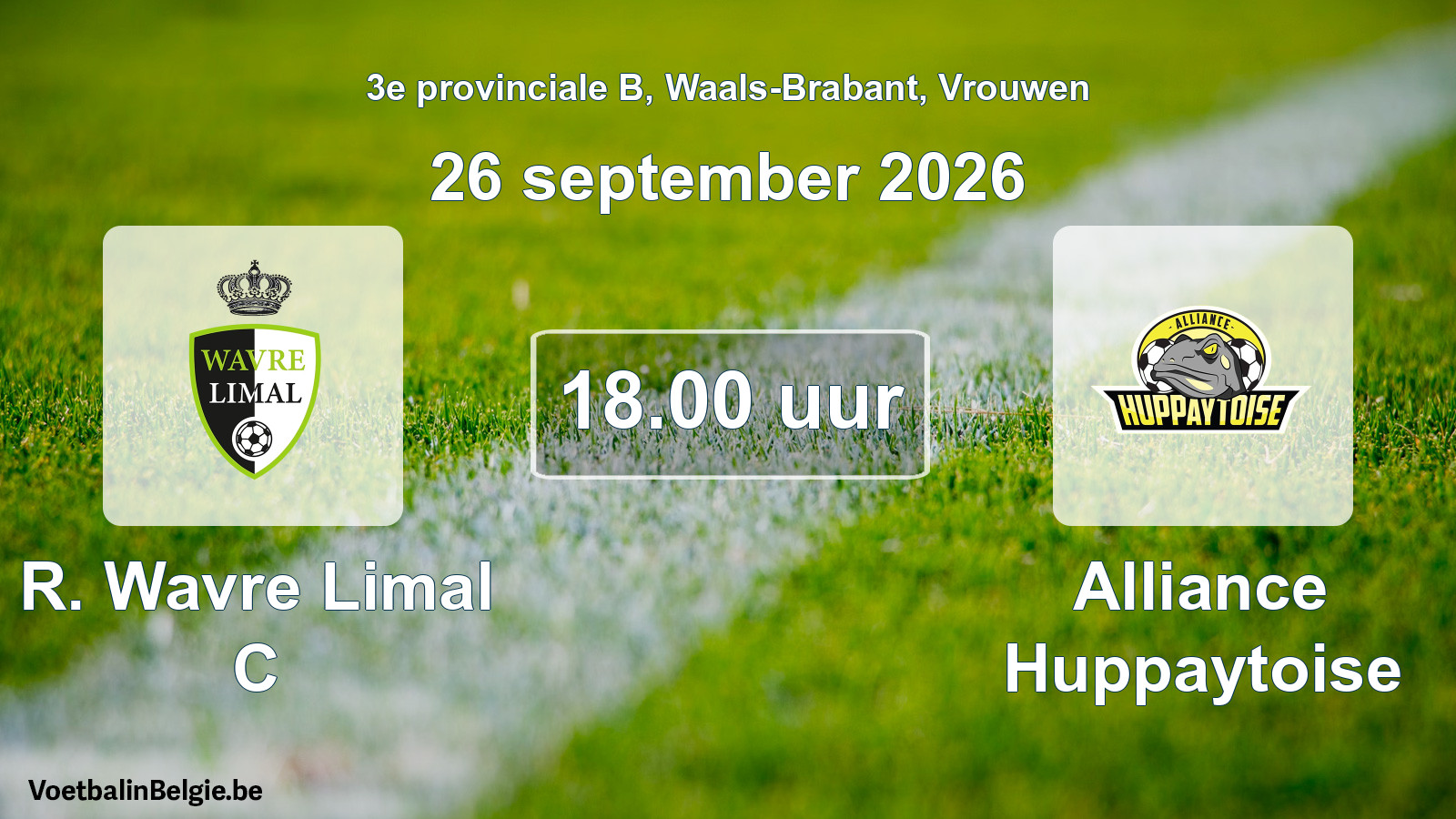 Geplande wedstrijd vrouwenvoetbal: R. Wavre Limal C - Alliance Huppaytoise (26 september 2026)