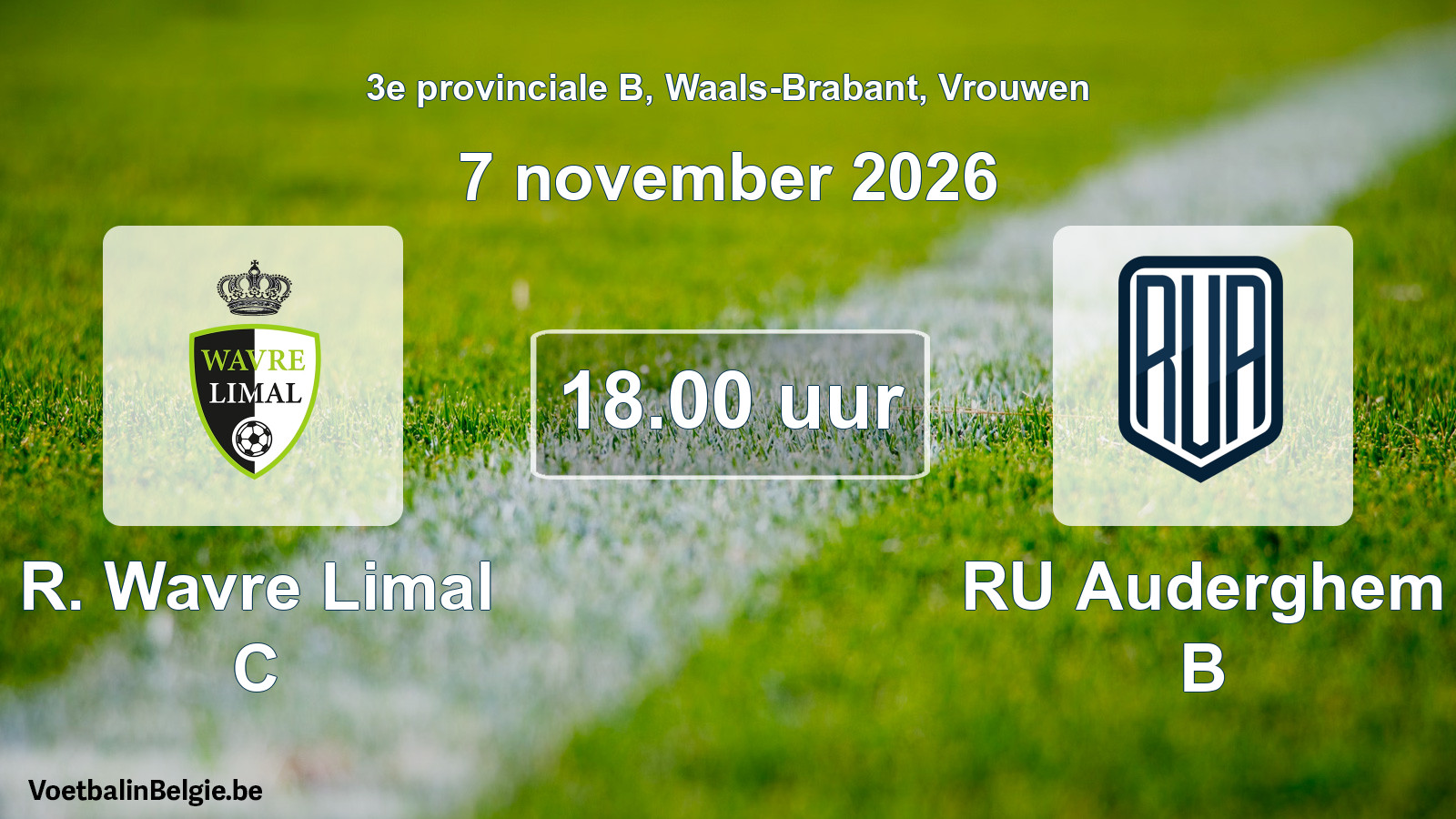 Geplande wedstrijd vrouwenvoetbal: R. Wavre Limal C - RU Auderghem B (7 november 2026)