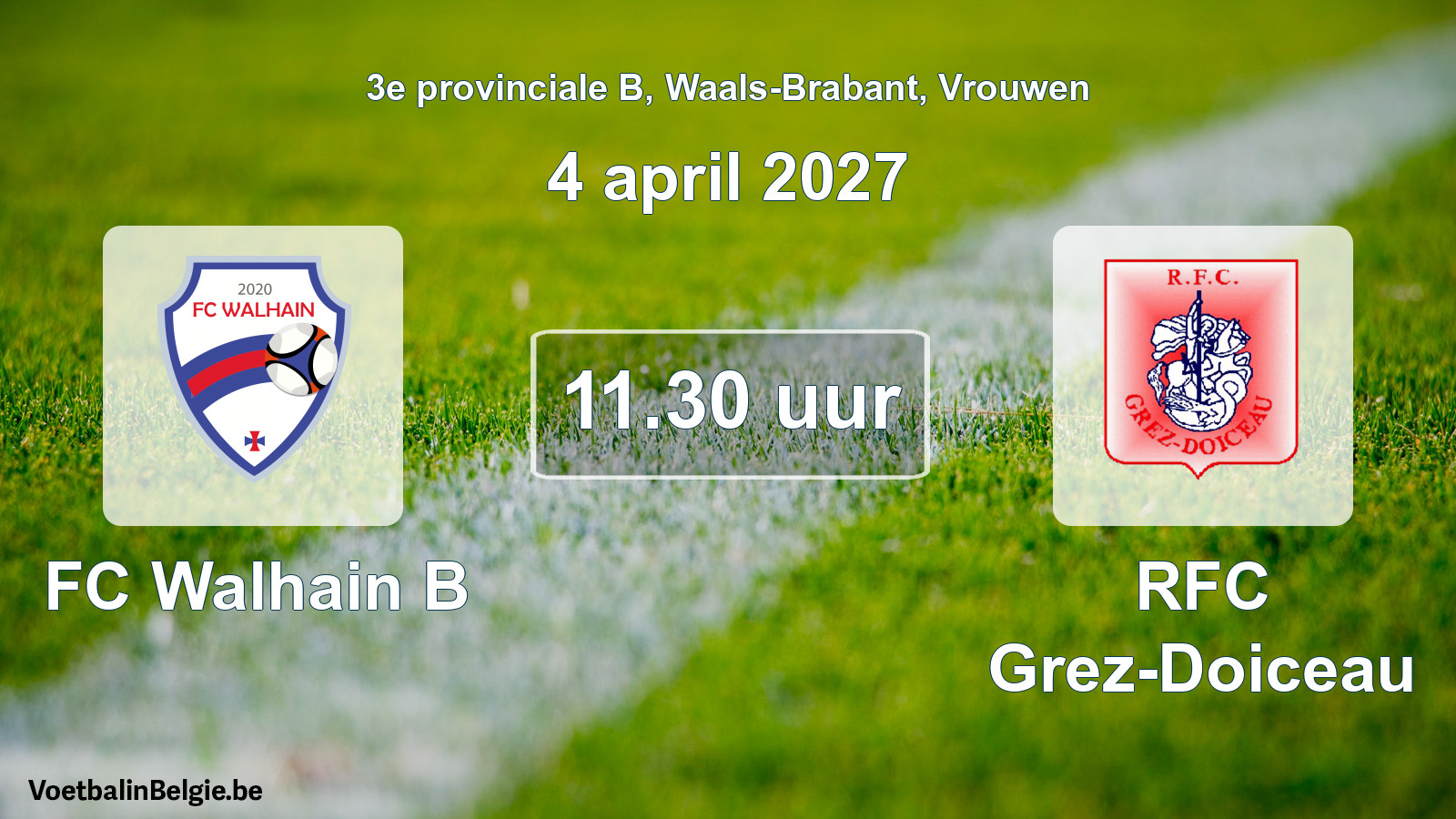 Match prévu football femmes: FC Walhain B - RFC Grez-Doiceau (4 avril 2027)