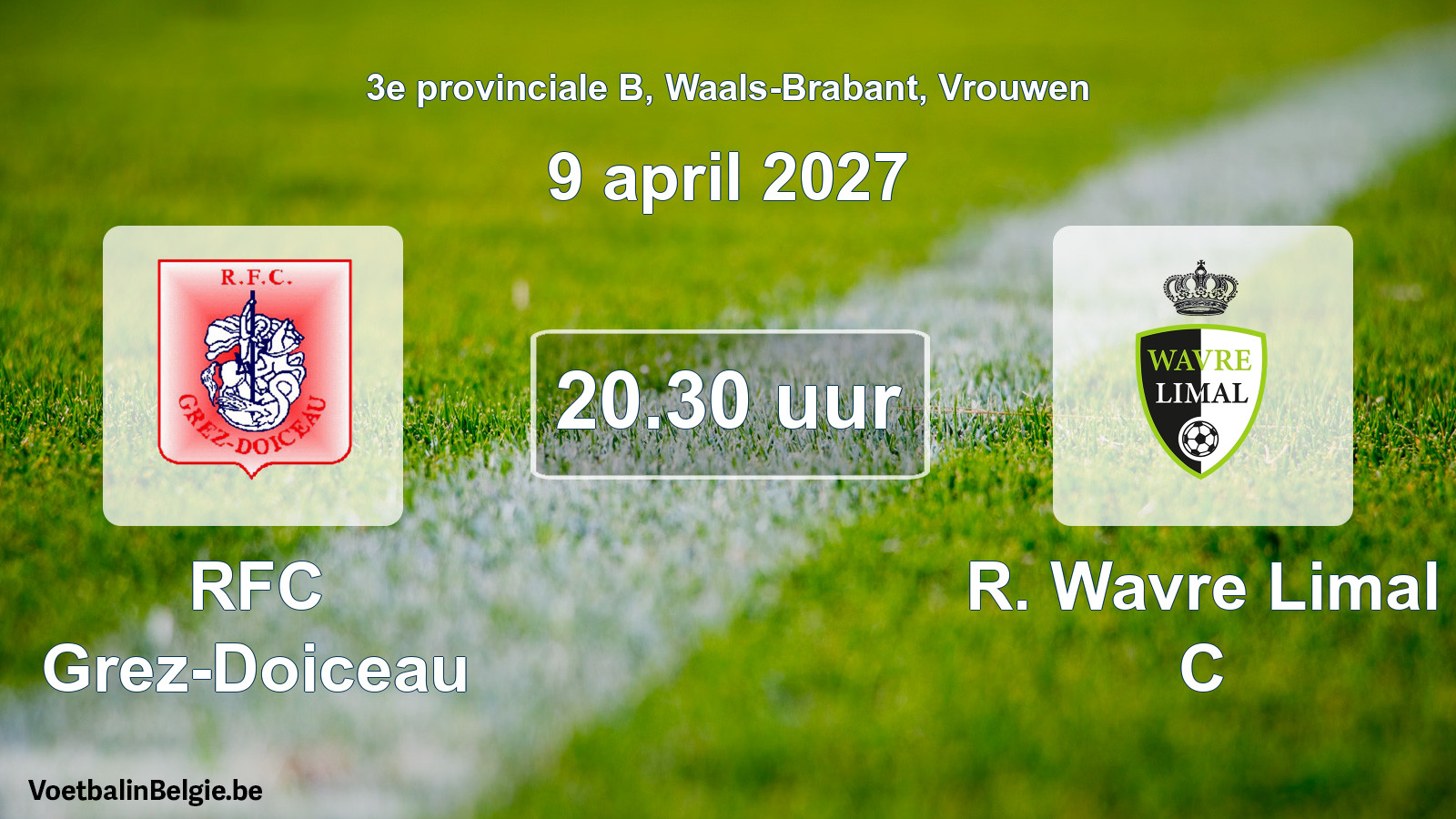 Geplande wedstrijd vrouwenvoetbal: RFC Grez-Doiceau - R. Wavre Limal C (9 april 2027)