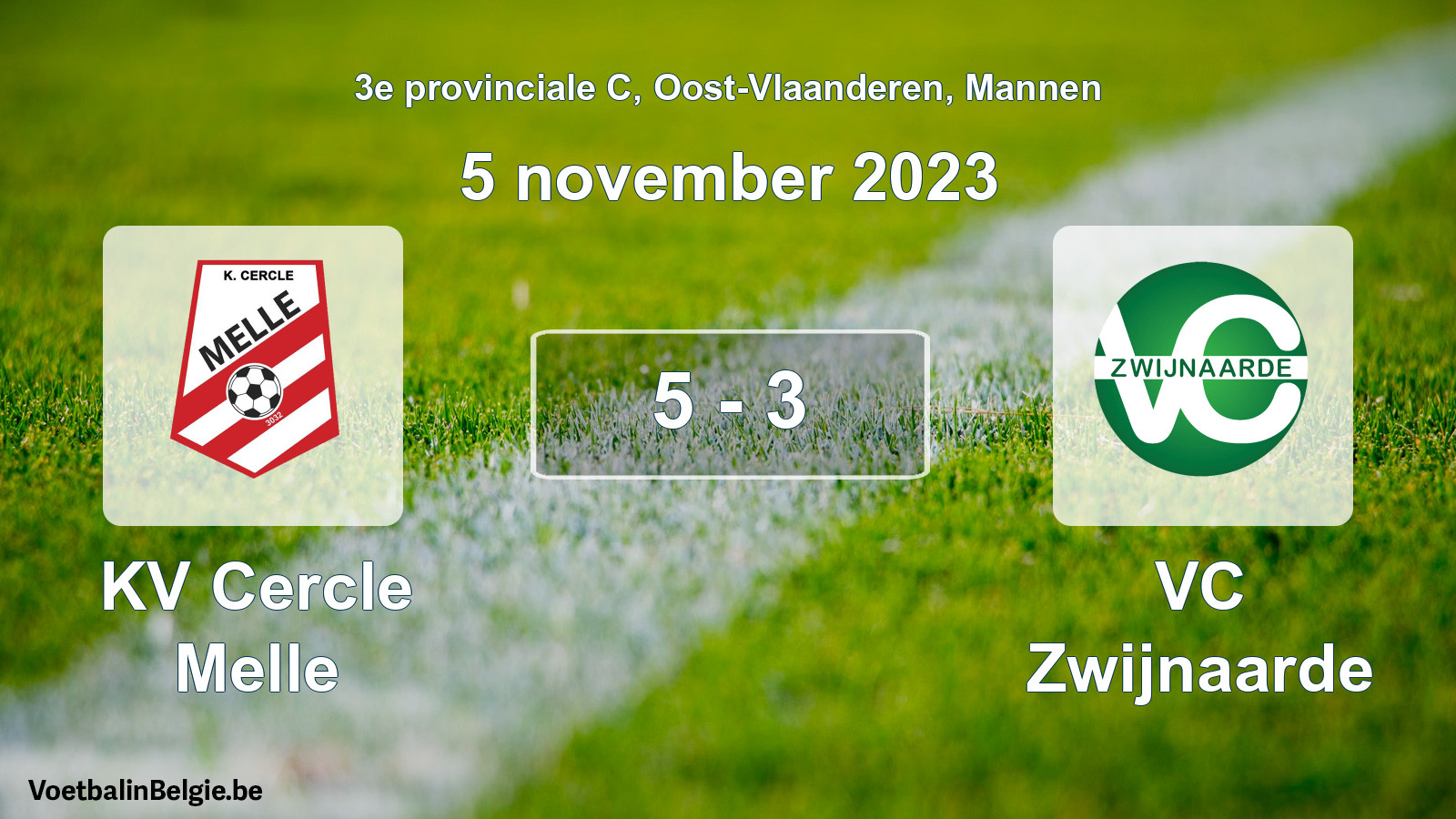 Gespeelde wedstrijd mannenvoetbal: KV Cercle Melle - VC Zwijnaarde 5 - 3 (5 november 2023)
