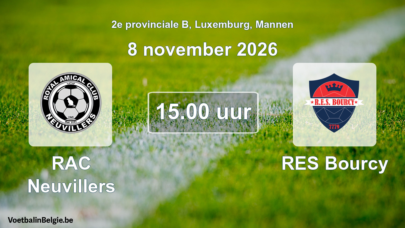 Geplande wedstrijd mannenvoetbal: RAC Neuvillers - RES Bourcy (8 november 2026)