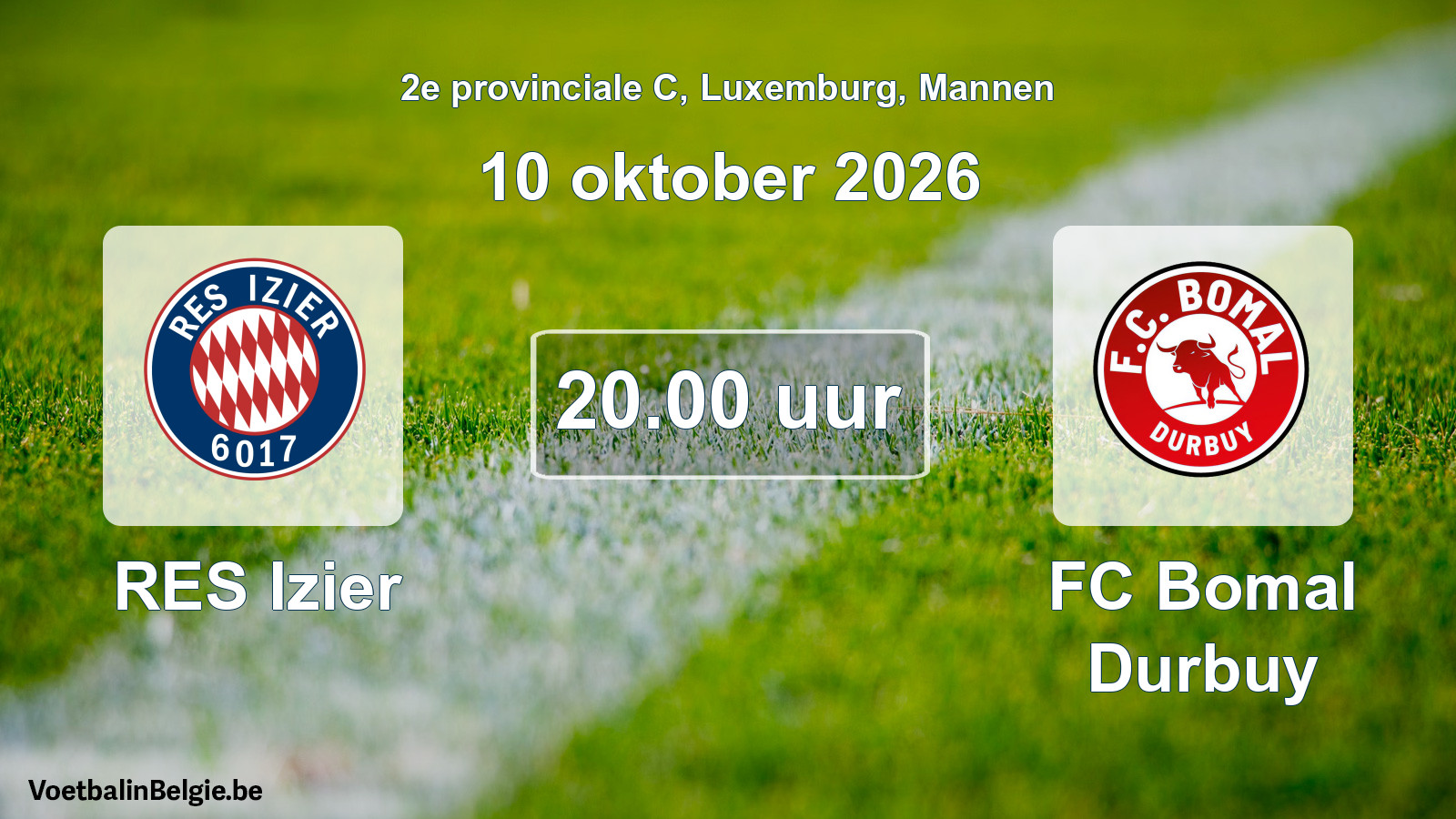 Geplande wedstrijd mannenvoetbal: RES Izier - FC Bomal Durbuy (10 oktober 2026)