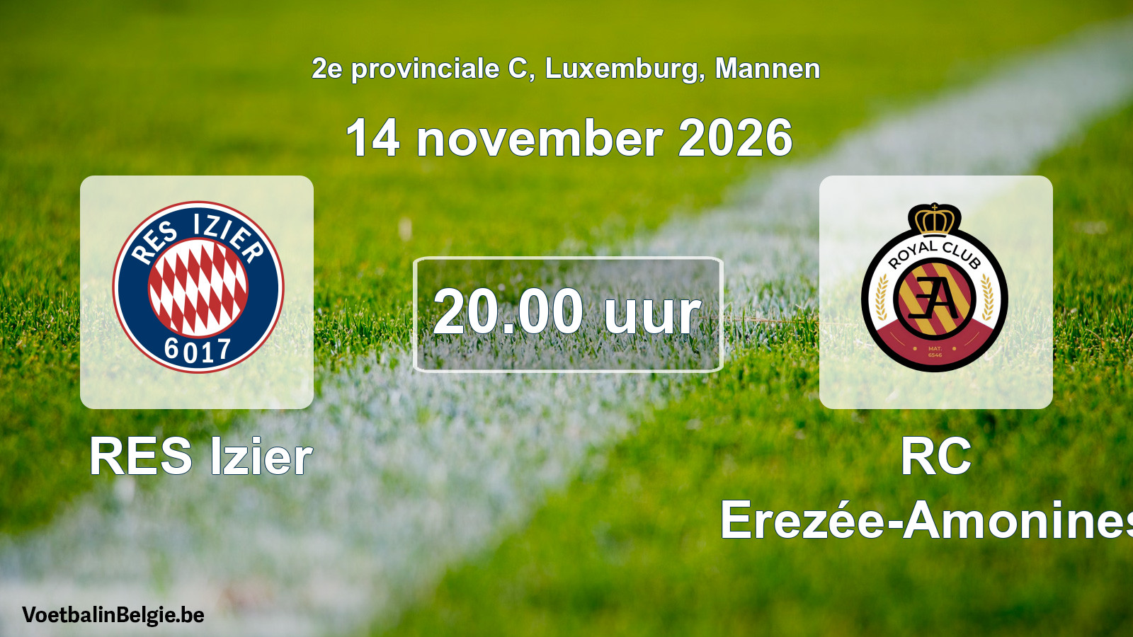 Geplande wedstrijd mannenvoetbal: RES Izier - RC Erezée-Amonines (14 november 2026)