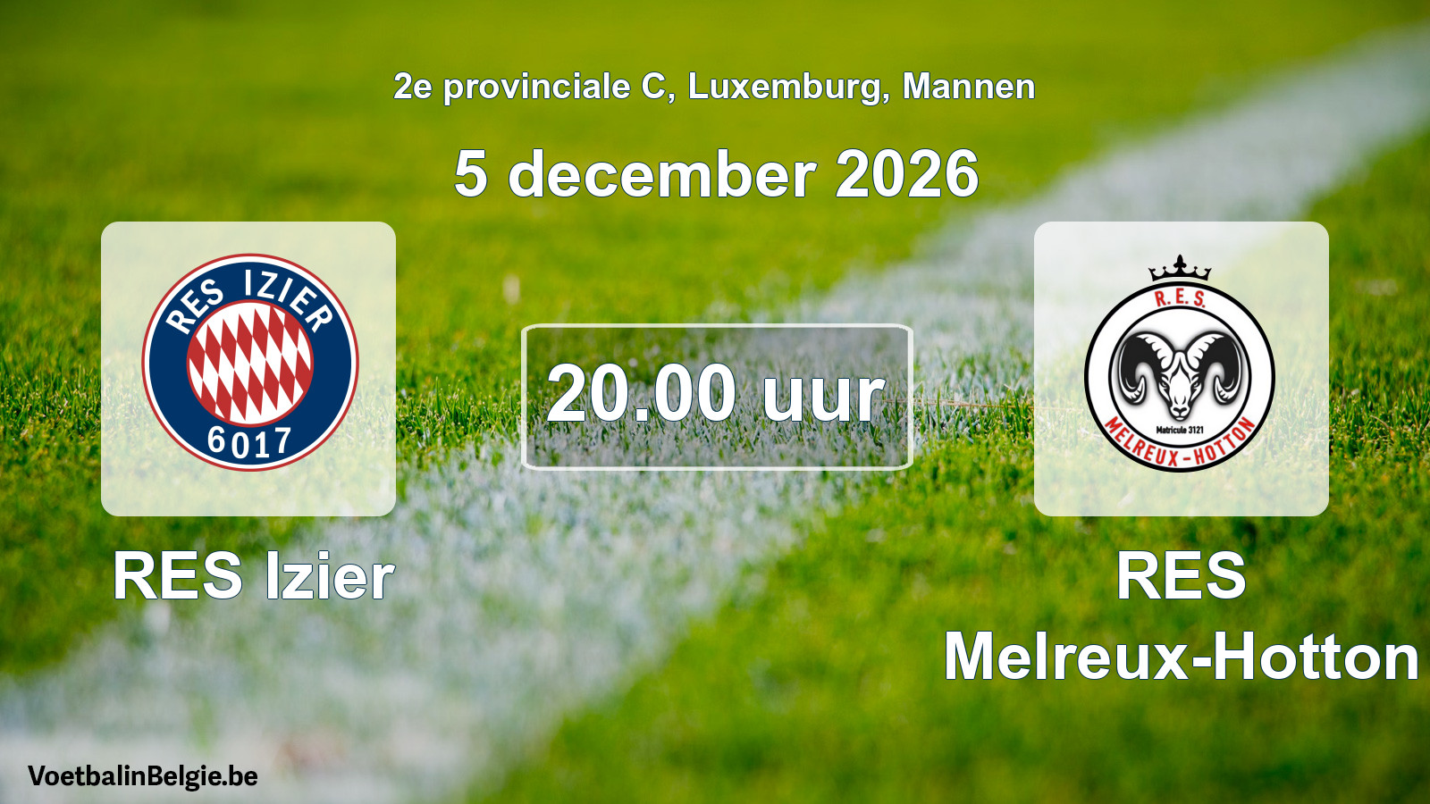 Geplande wedstrijd mannenvoetbal: RES Izier - RES Melreux-Hotton (5 december 2026)