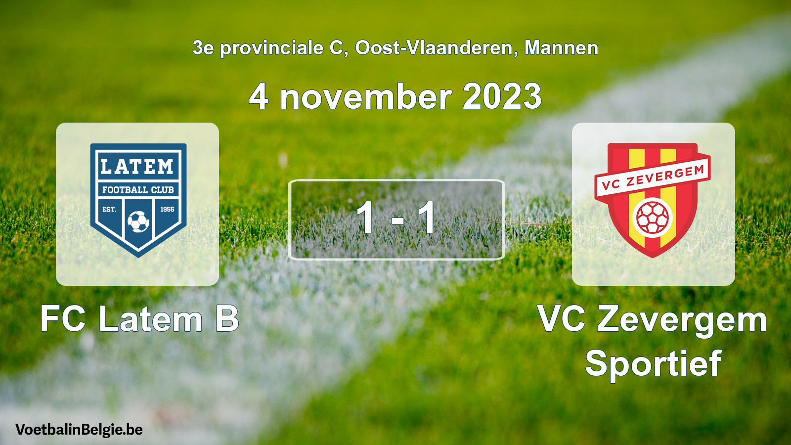 Gespeelde wedstrijd mannenvoetbal: FC Latem B - VC Zevergem Sportief 1 - 1 (4 november 2023)
