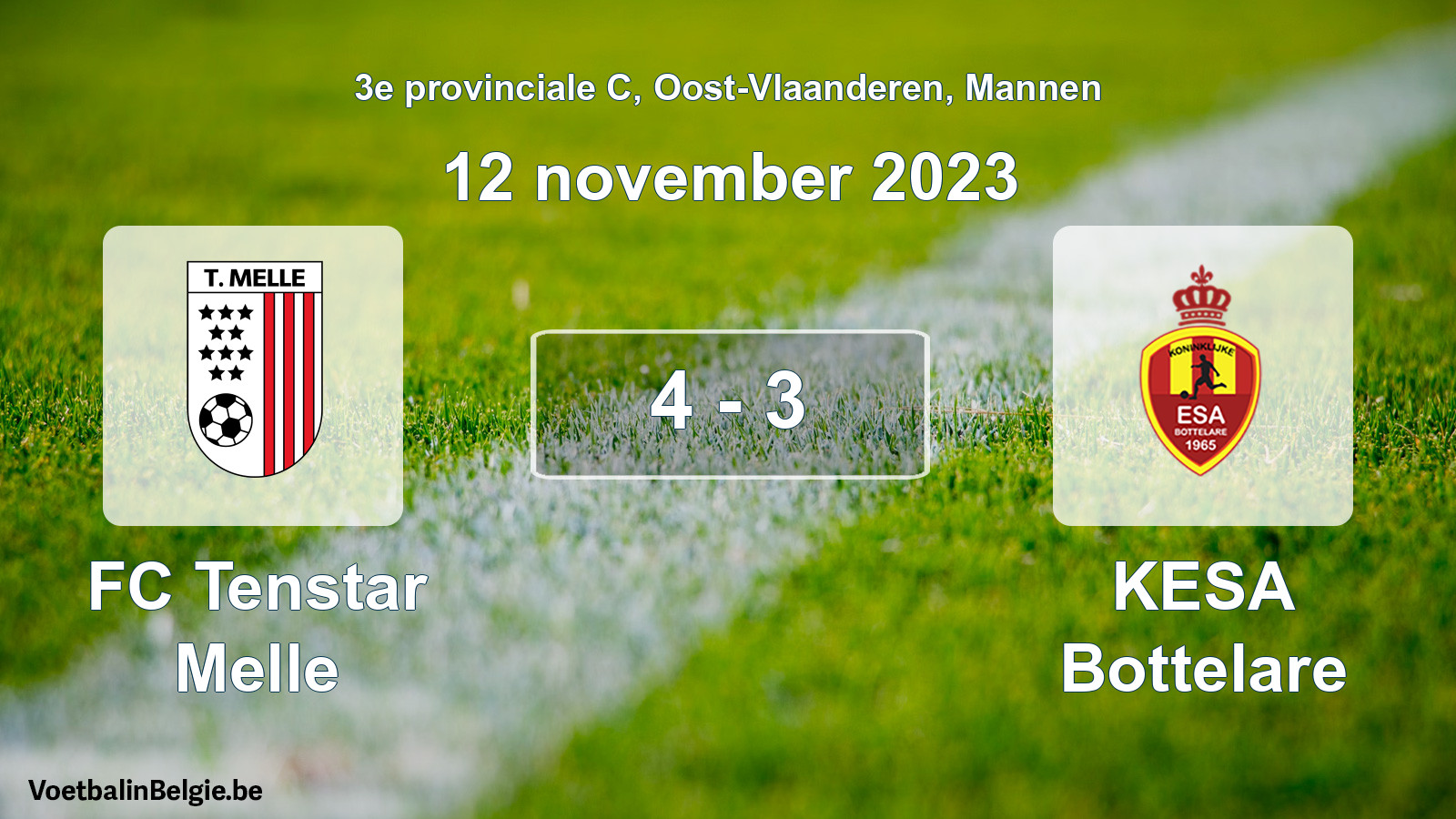 Gespeelde wedstrijd mannenvoetbal: FC Tenstar Melle - KESA Bottelare 4 - 3 (12 november 2023)