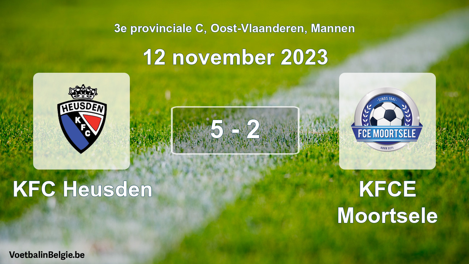 Gespeelde wedstrijd mannenvoetbal: KFC Heusden - KFCE Moortsele 5 - 2 (12 november 2023)