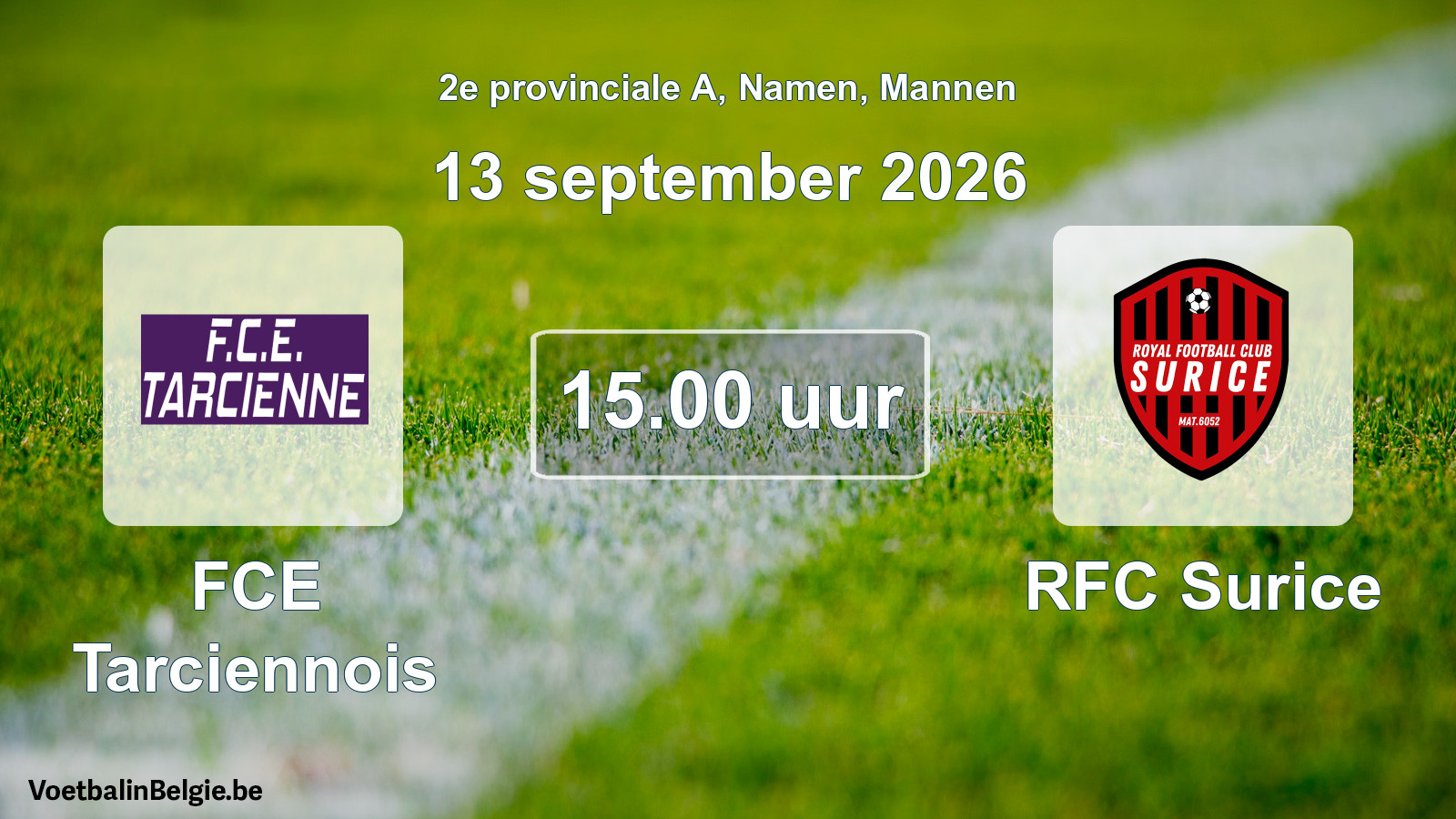 Geplande wedstrijd mannenvoetbal: FCE Tarciennois - RFC Surice (13 september 2026)