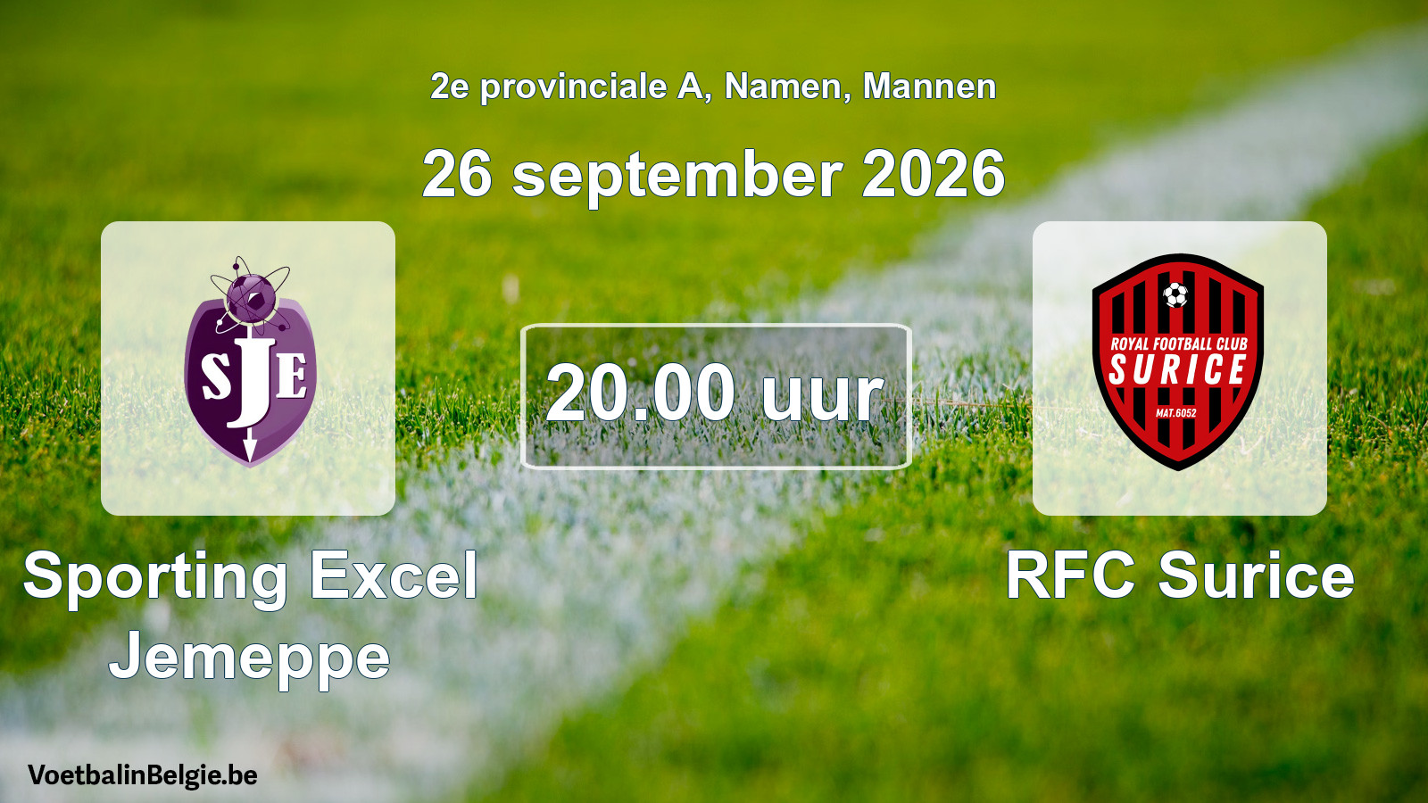 Geplande wedstrijd mannenvoetbal: Sporting Excel Jemeppe - RFC Surice (26 september 2026)