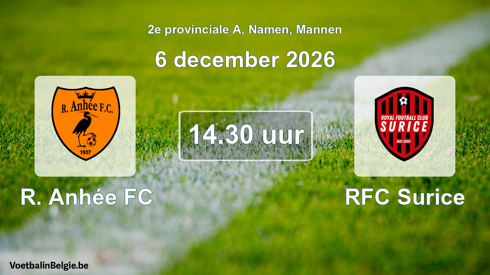 Geplande wedstrijd mannenvoetbal: R. Anhée FC - RFC Surice (6 december 2026)