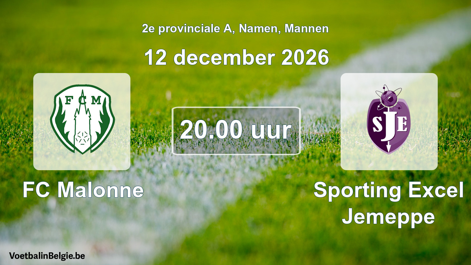 Geplande wedstrijd mannenvoetbal: FC Malonne - Sporting Excel Jemeppe (12 december 2026)
