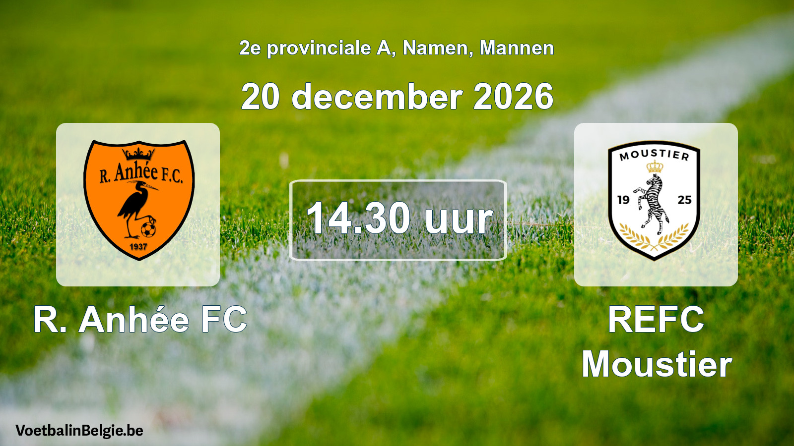 Geplande wedstrijd mannenvoetbal: R. Anhée FC - REFC Moustier (20 december 2026)