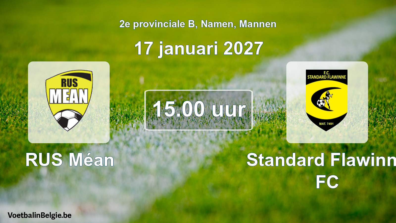 Geplande wedstrijd mannenvoetbal: RUS Méan - Standard Flawinne FC (17 januari 2027)