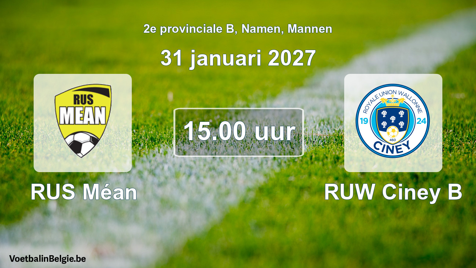 Geplande wedstrijd mannenvoetbal: RUS Méan - RUW Ciney B (31 januari 2027)
