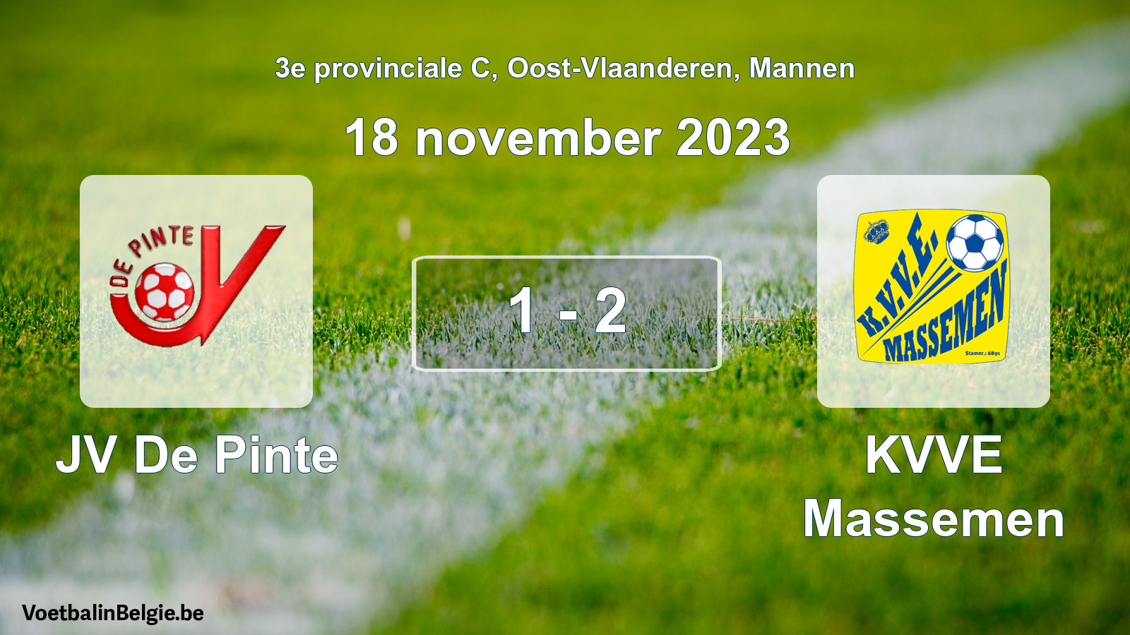 Gespeelde wedstrijd mannenvoetbal: JV De Pinte - KVVE Massemen 1 - 2 (18 november 2023)