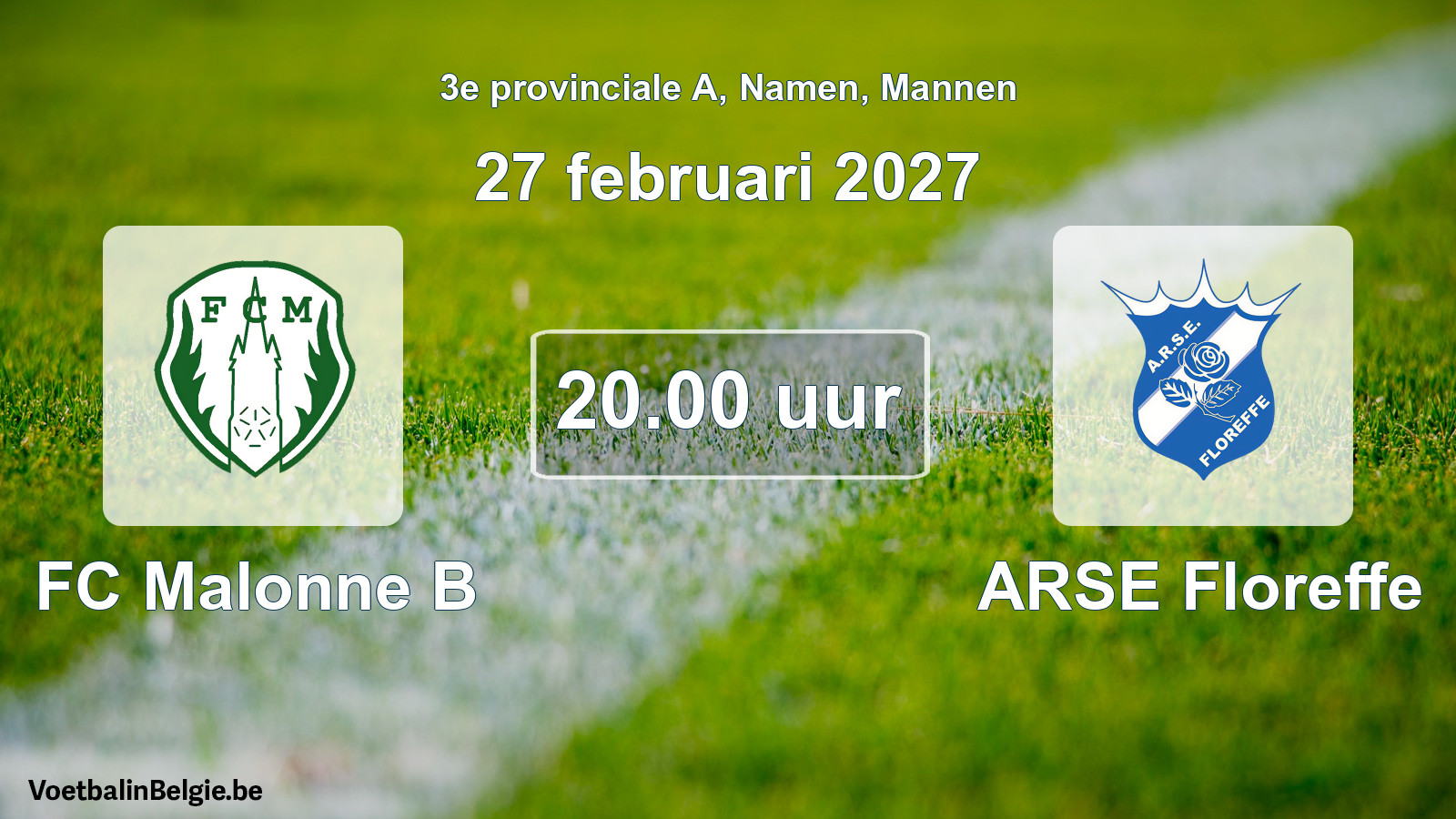Geplande wedstrijd mannenvoetbal: FC Malonne B - ARSE Floreffe (27 februari 2027)
