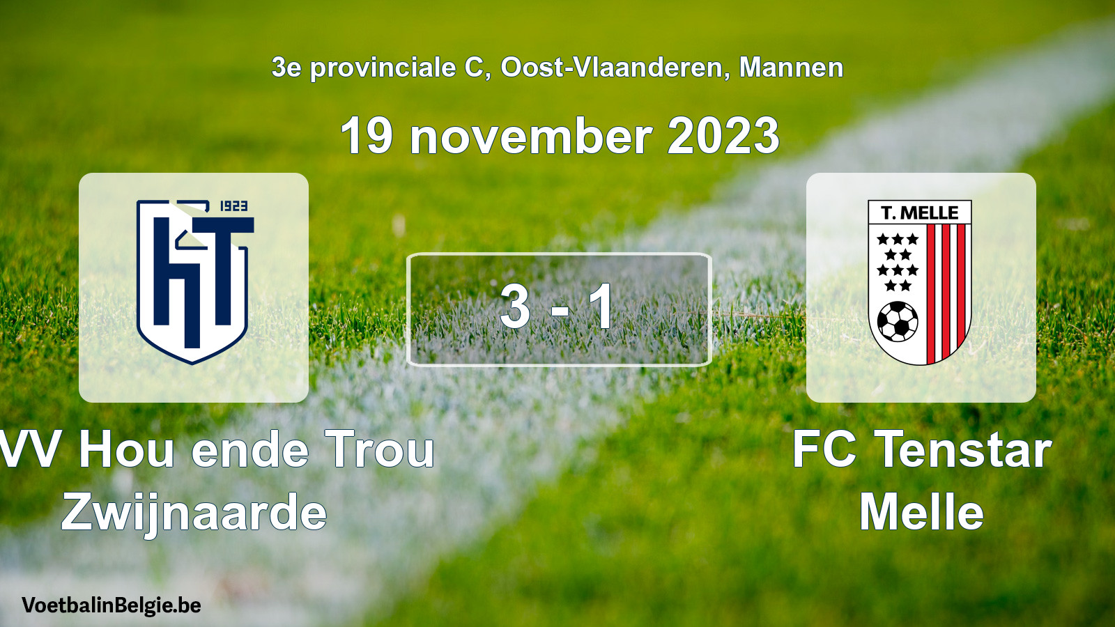 Gespeelde wedstrijd mannenvoetbal: KVV Hou ende Trou Zwijnaarde - FC Tenstar Melle 3 - 1 (19 november 2023)