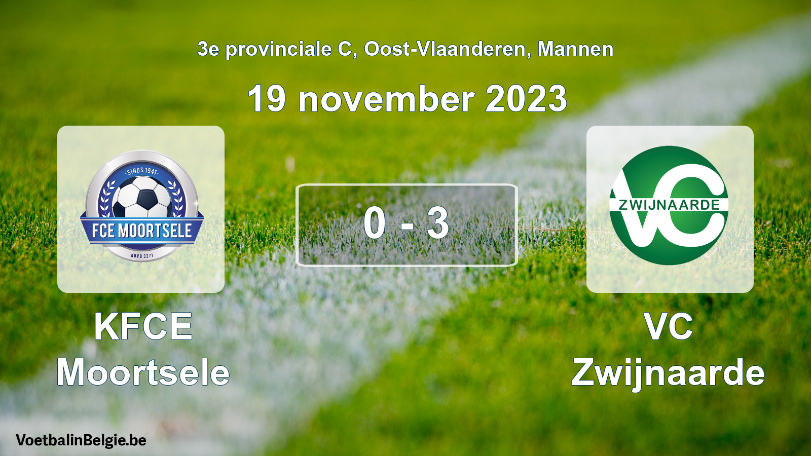 Gespeelde wedstrijd mannenvoetbal: KFCE Moortsele - VC Zwijnaarde 0 - 3 (19 november 2023)