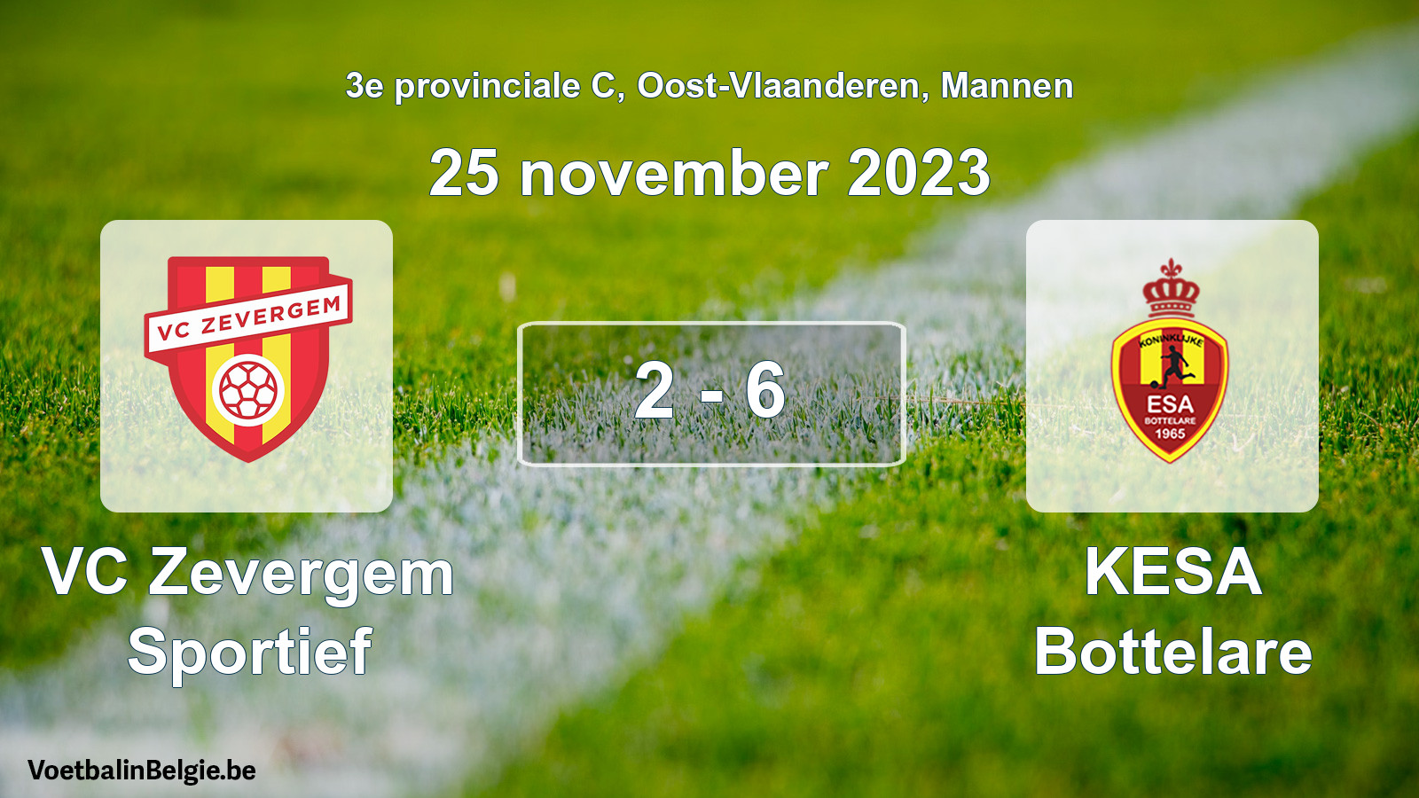Gespeelde wedstrijd mannenvoetbal: VC Zevergem Sportief - KESA Bottelare 2 - 6 (25 november 2023)