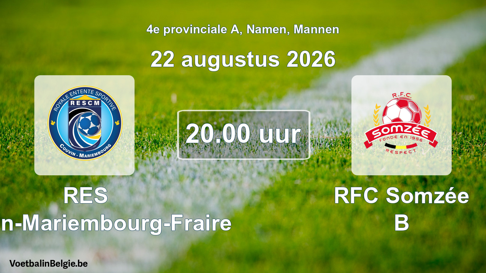 Geplande wedstrijd mannenvoetbal: RES Couvin-Mariembourg-Fraire - RFC Somzée B (22 augustus 2026)