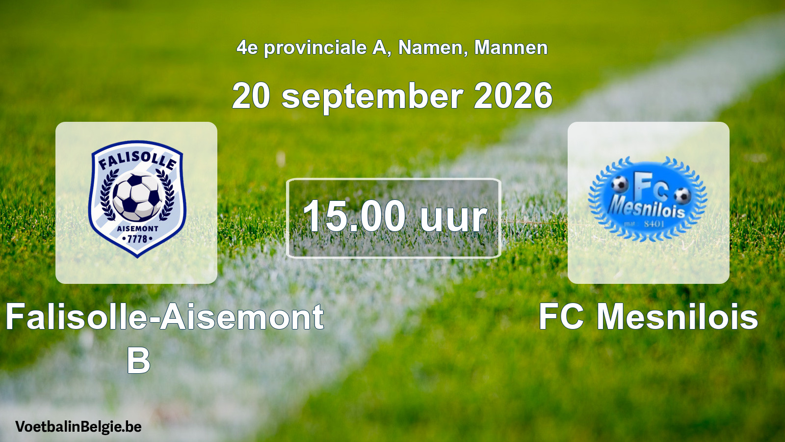 Geplande wedstrijd mannenvoetbal: JS Falisolle-Aisemont B - FC Mesnilois (20 september 2026)