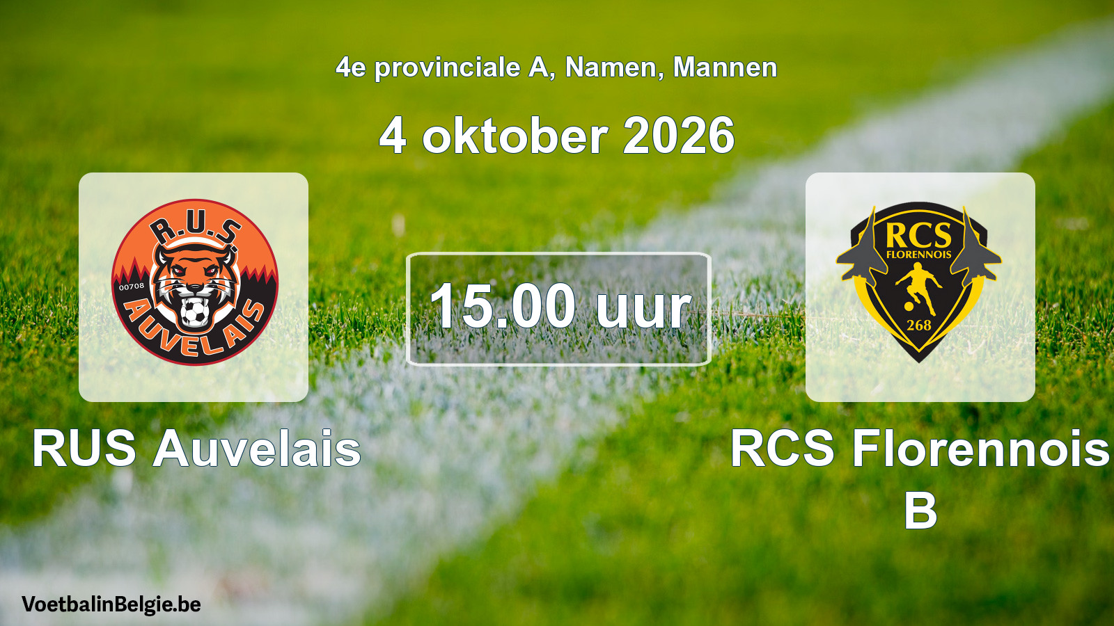 Geplande wedstrijd mannenvoetbal: RUS Auvelais - RCS Florennois B (4 oktober 2026)