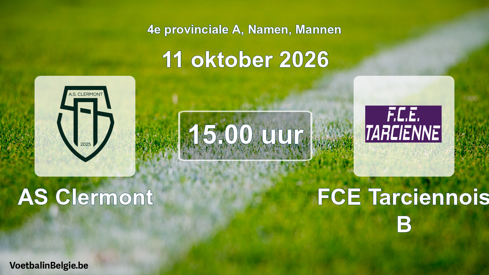 Geplande wedstrijd mannenvoetbal: AS Clermont - FCE Tarciennois B (11 oktober 2026)