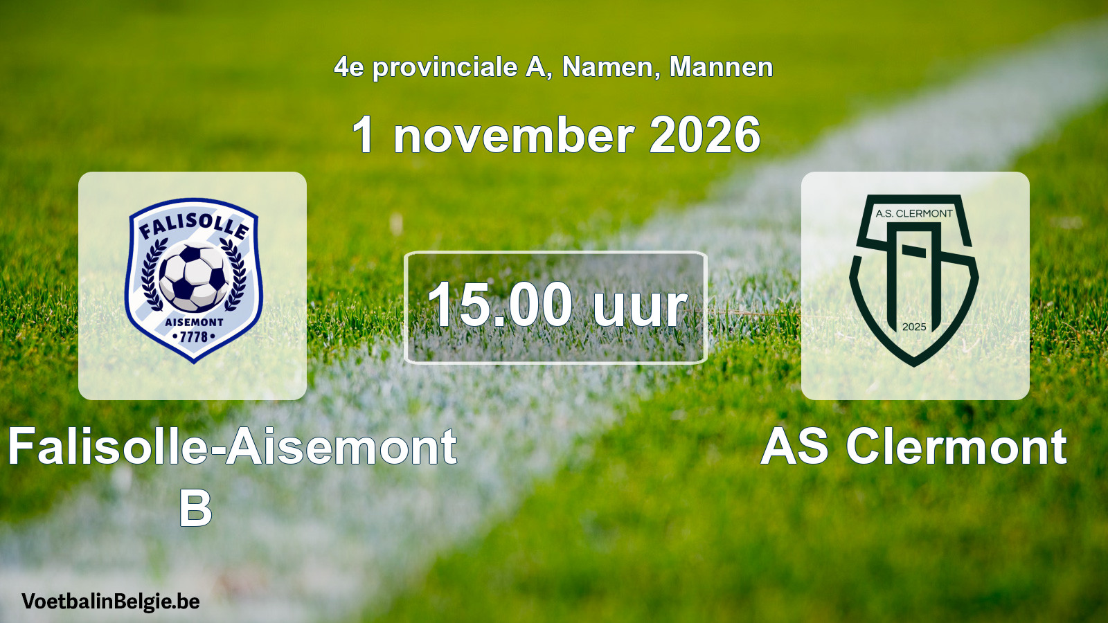 Geplande wedstrijd mannenvoetbal: JS Falisolle-Aisemont B - AS Clermont (1 november 2026)