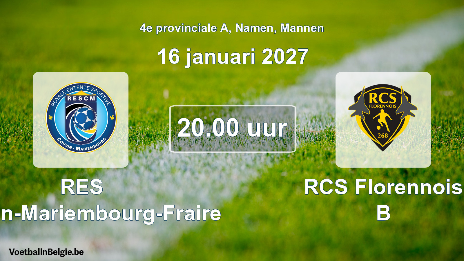Geplande wedstrijd mannenvoetbal: RES Couvin-Mariembourg-Fraire - RCS Florennois B (16 januari 2027)