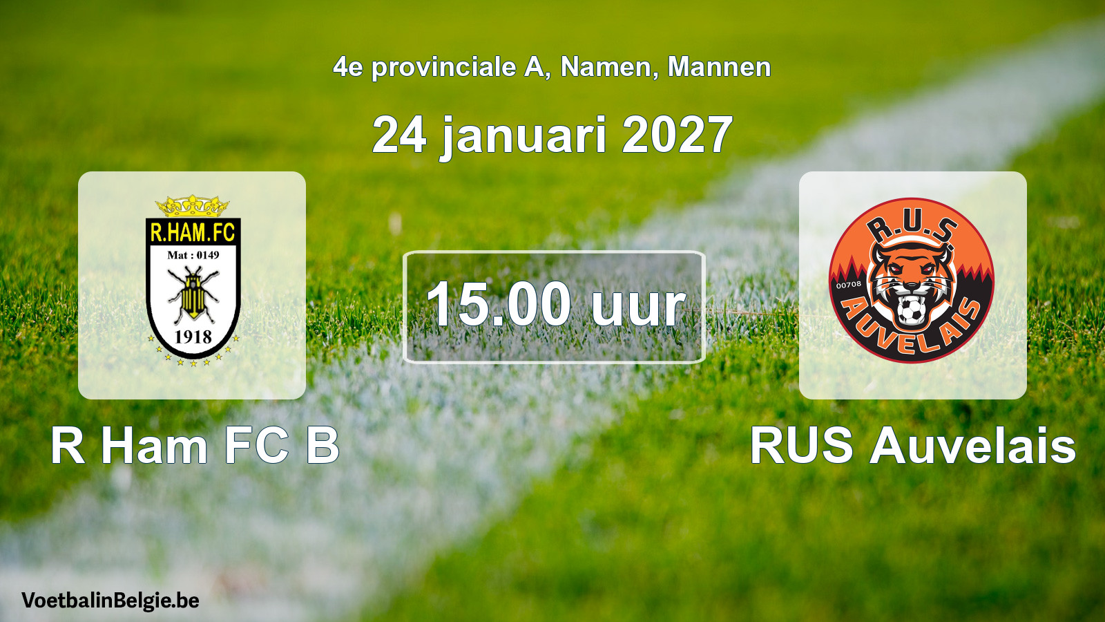 Geplande wedstrijd mannenvoetbal: R Ham FC B - RUS Auvelais (24 januari 2027)
