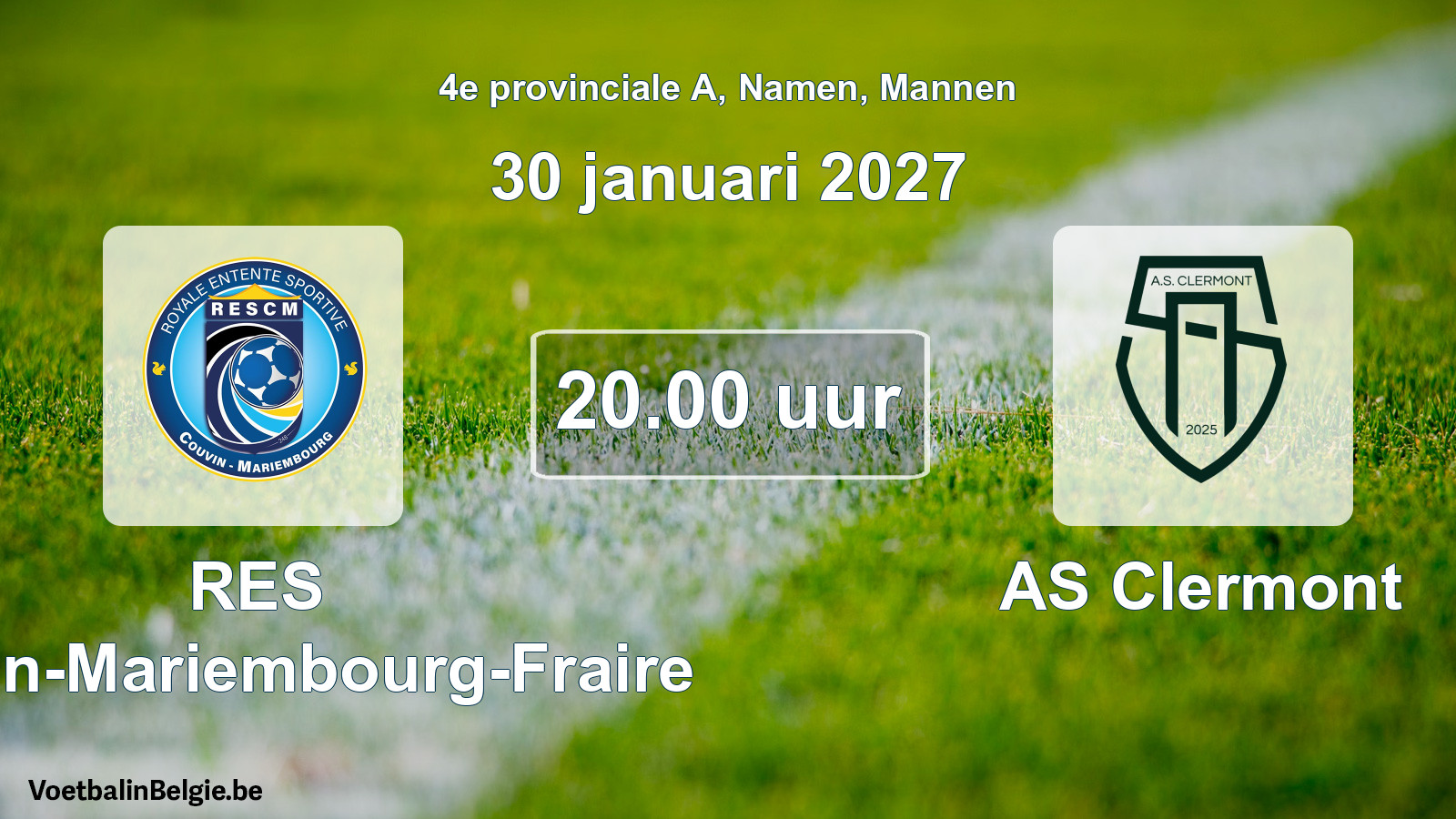 Geplande wedstrijd mannenvoetbal: RES Couvin-Mariembourg-Fraire - AS Clermont (30 januari 2027)