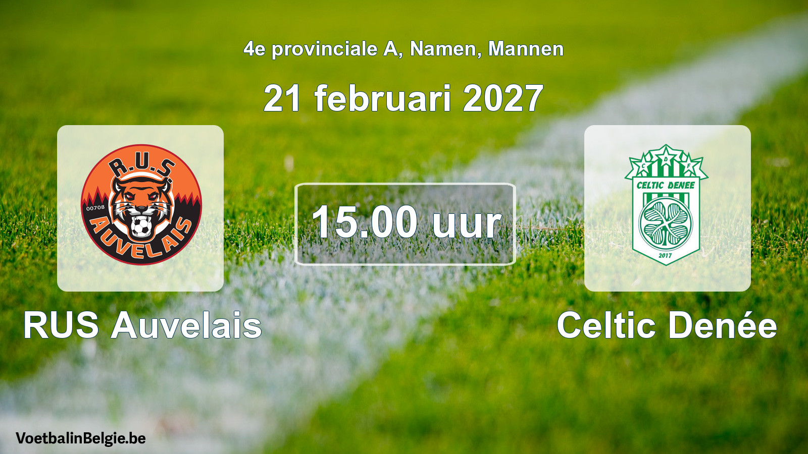 Geplande wedstrijd mannenvoetbal: RUS Auvelais - Celtic Denée (21 februari 2027)