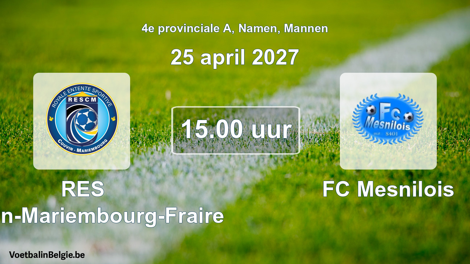 Geplande wedstrijd mannenvoetbal: RES Couvin-Mariembourg-Fraire - FC Mesnilois (25 april 2027)