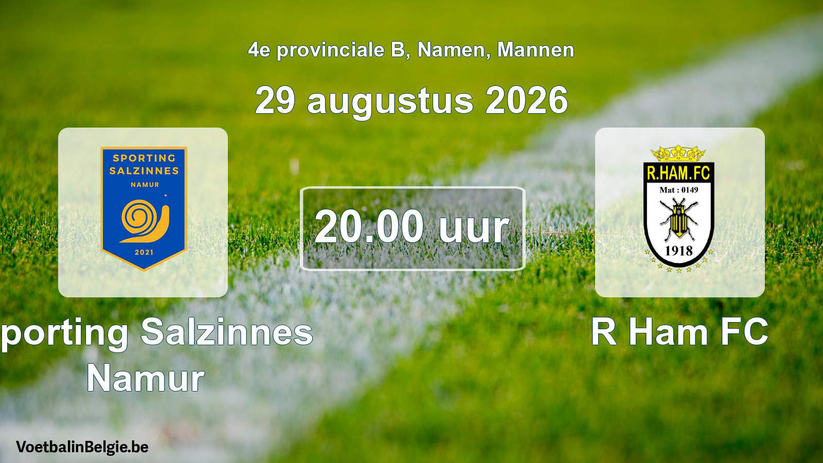 Geplande wedstrijd mannenvoetbal: Sporting Salzinnes Namur - R Ham FC (29 augustus 2026)
