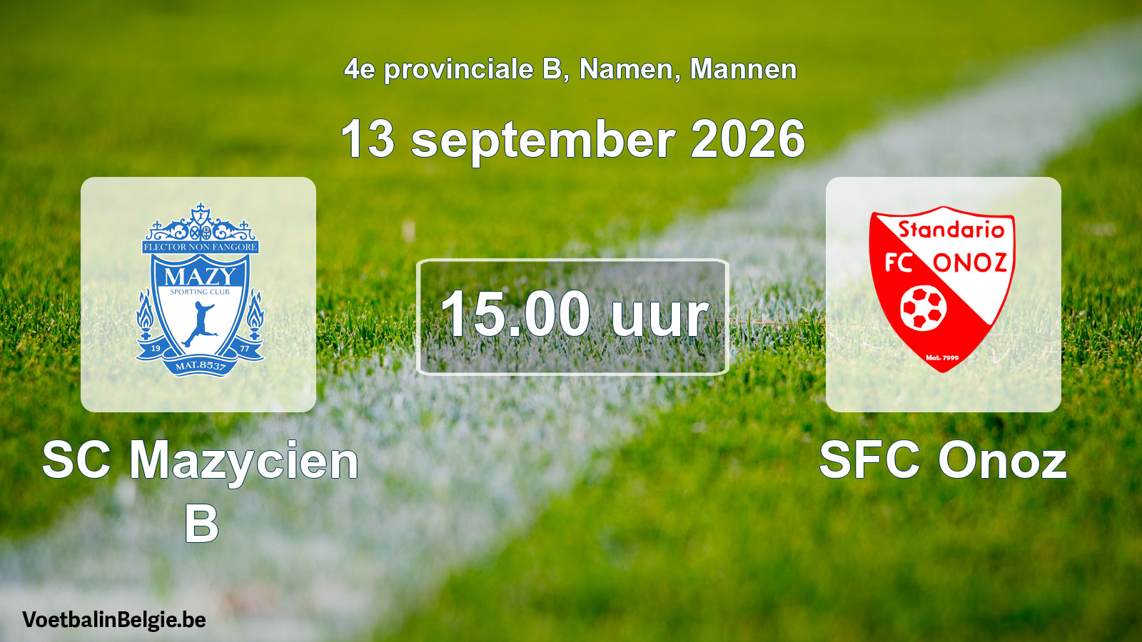 Geplande wedstrijd mannenvoetbal: SC Mazycien B - SFC Onoz (13 september 2026)