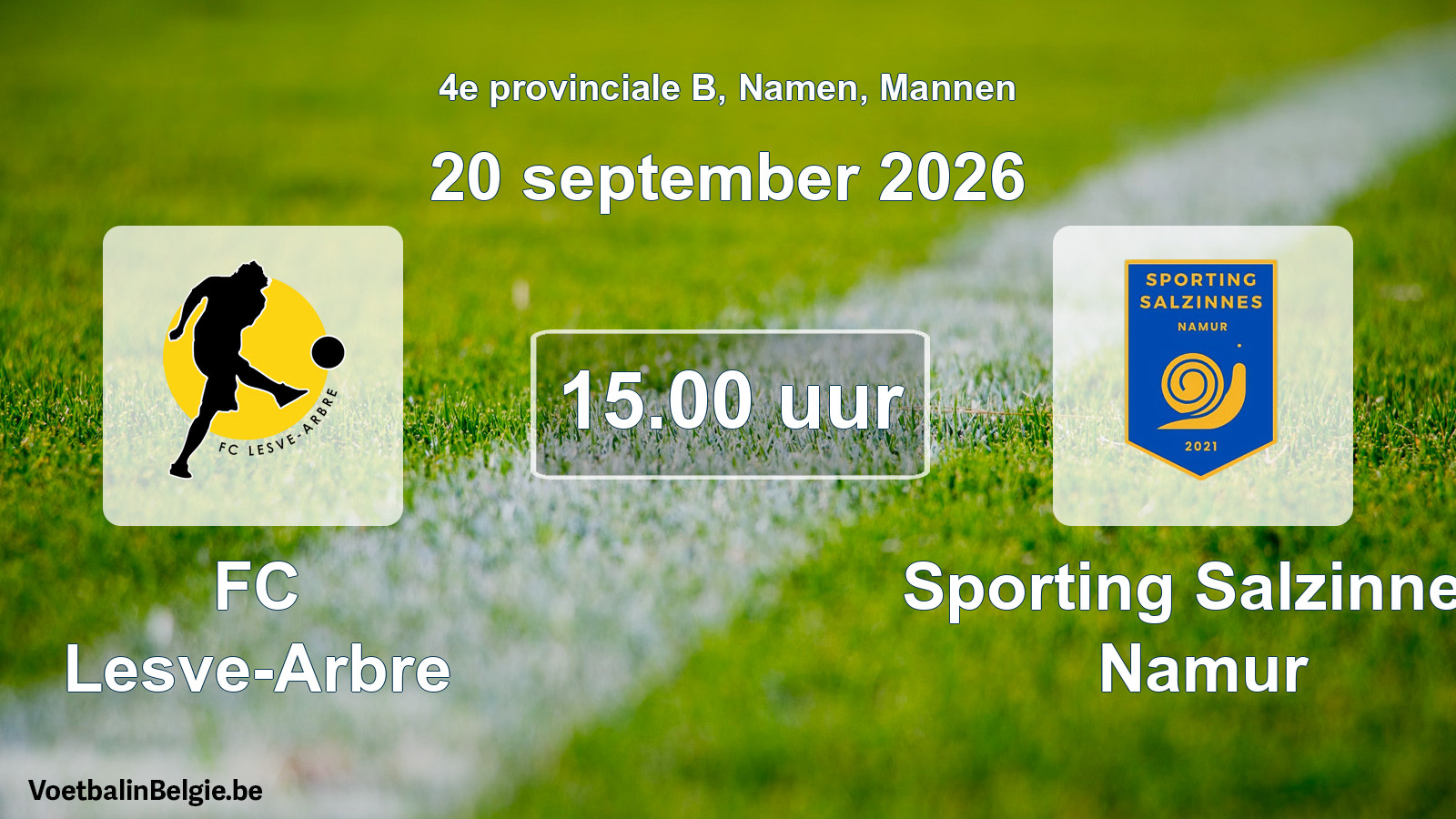 Geplande wedstrijd mannenvoetbal: FC Lesve-Arbre - Sporting Salzinnes Namur (20 september 2026)
