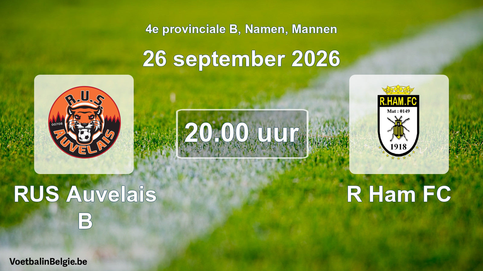Geplande wedstrijd mannenvoetbal: RUS Auvelais B - R Ham FC (26 september 2026)