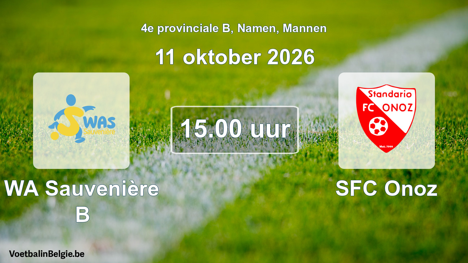 Geplande wedstrijd mannenvoetbal: WA Sauvenière B - SFC Onoz (11 oktober 2026)
