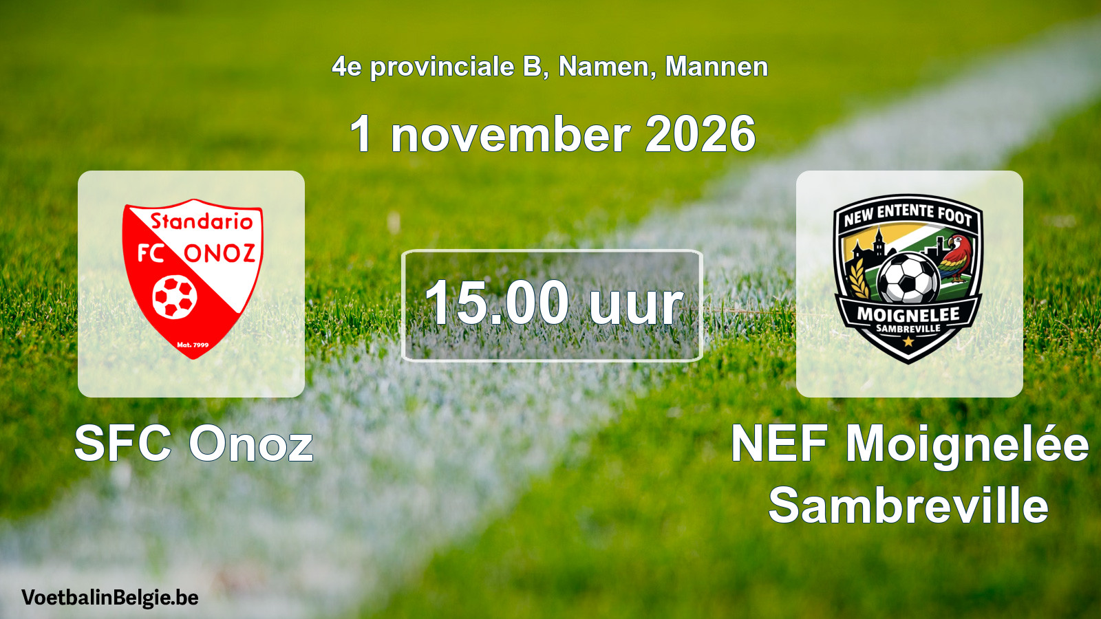 Geplande wedstrijd mannenvoetbal: SFC Onoz - NEF Moignelée Sambreville (1 november 2026)