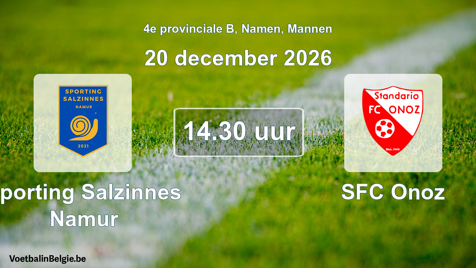 Geplande wedstrijd mannenvoetbal: Sporting Salzinnes Namur - SFC Onoz (20 december 2026)