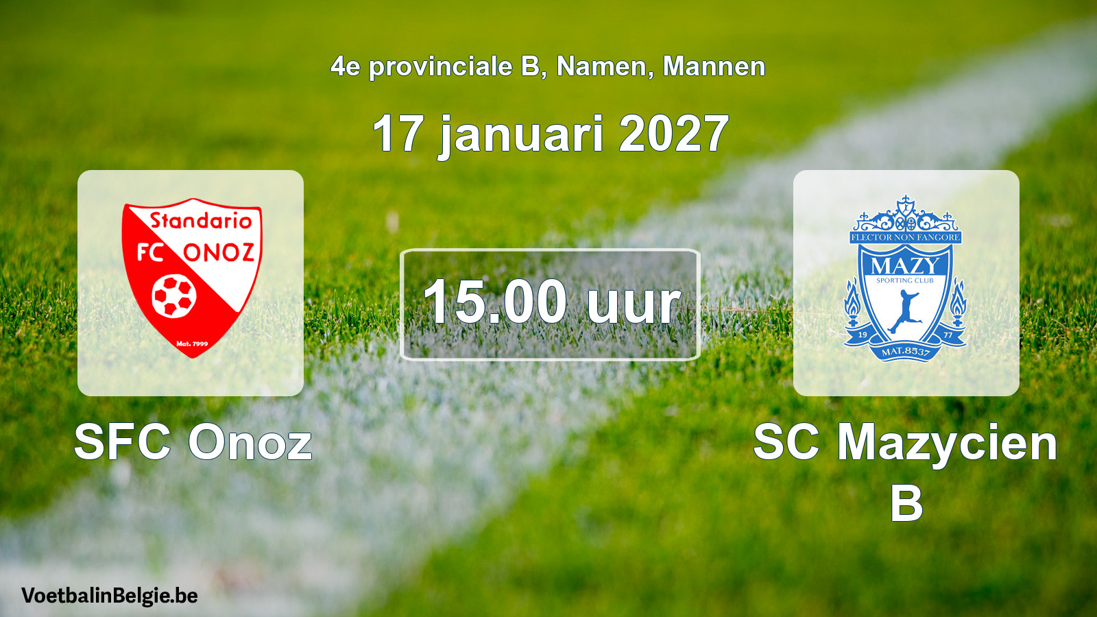 Geplande wedstrijd mannenvoetbal: SFC Onoz - SC Mazycien B (17 januari 2027)