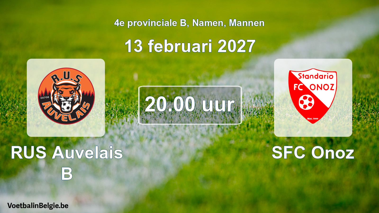 Geplande wedstrijd mannenvoetbal: RUS Auvelais B - SFC Onoz (13 februari 2027)